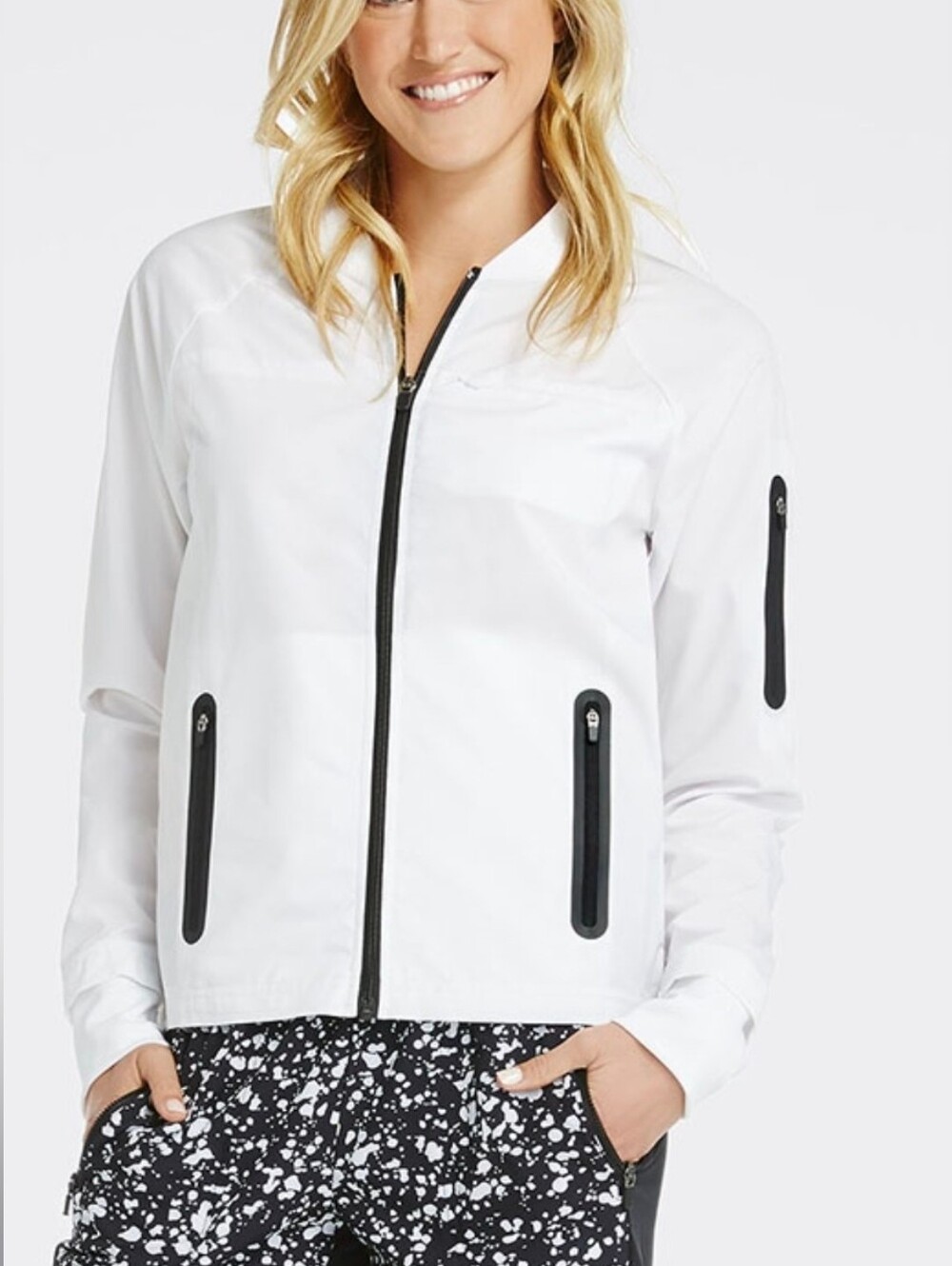Fabletics ($125) Diana Bomber Jacket In White And Black